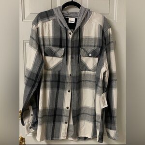 New! 100% Cotton Kolby Plaid Hooded Shirt XL